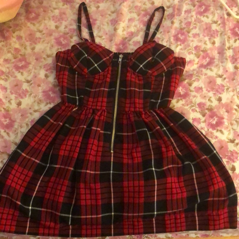 F21 Plaid red bustier mini dress kawaii
